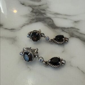 Judith Ripka Sterling silver smoky quartz and CZ dangle earrings